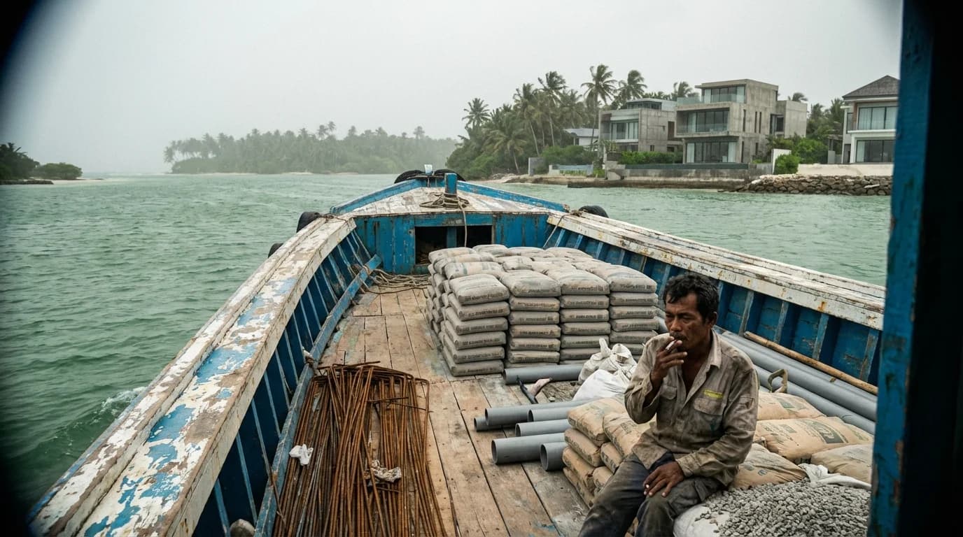 Construction materials being transported by ferry to Siargao island