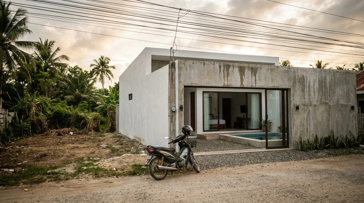 Completed luxury villa on Siargao with pool overlooking palm trees