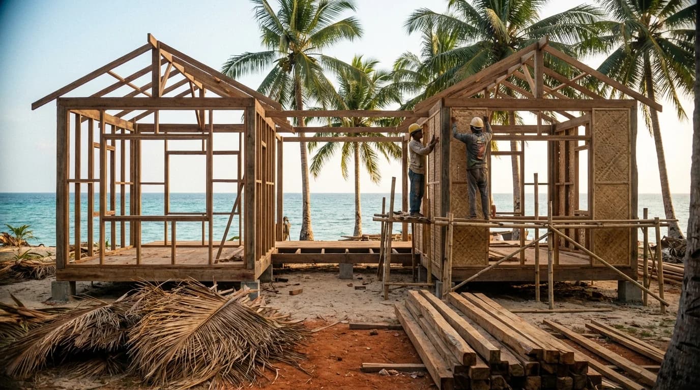 Two-bedroom cottage under construction on a beachfront lot in Malinao, Siargao