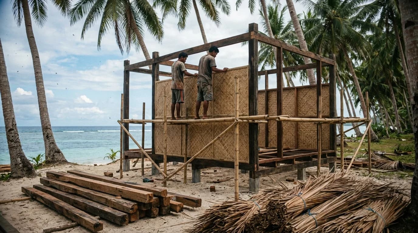 Cottage under construction in Malinao, Siargao with walls going up
