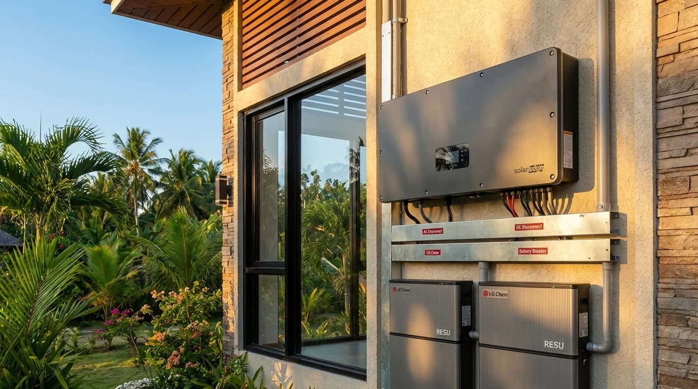 Solar battery and inverter system for off-grid villa