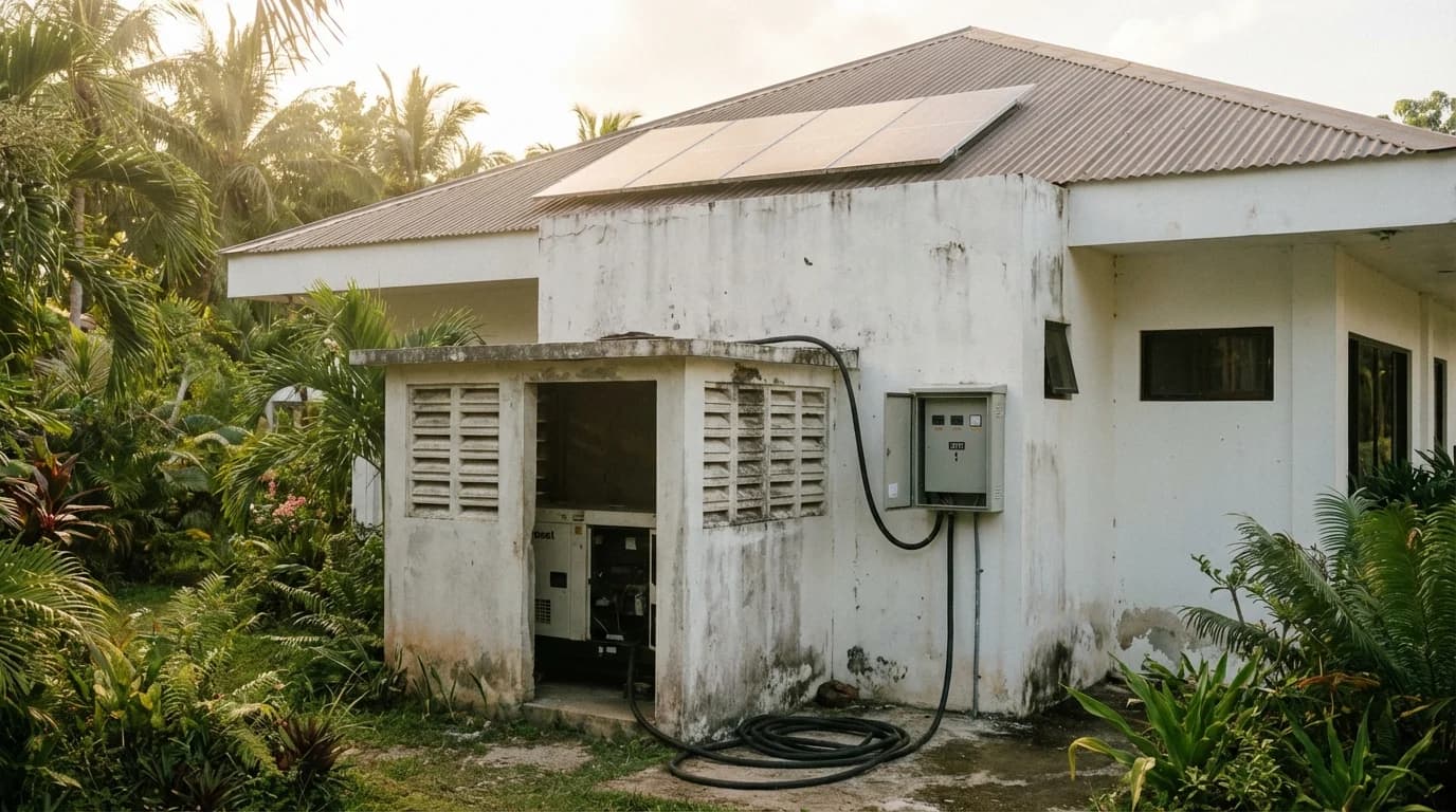 Generator and solar panel backup power system installed at a Siargao villa